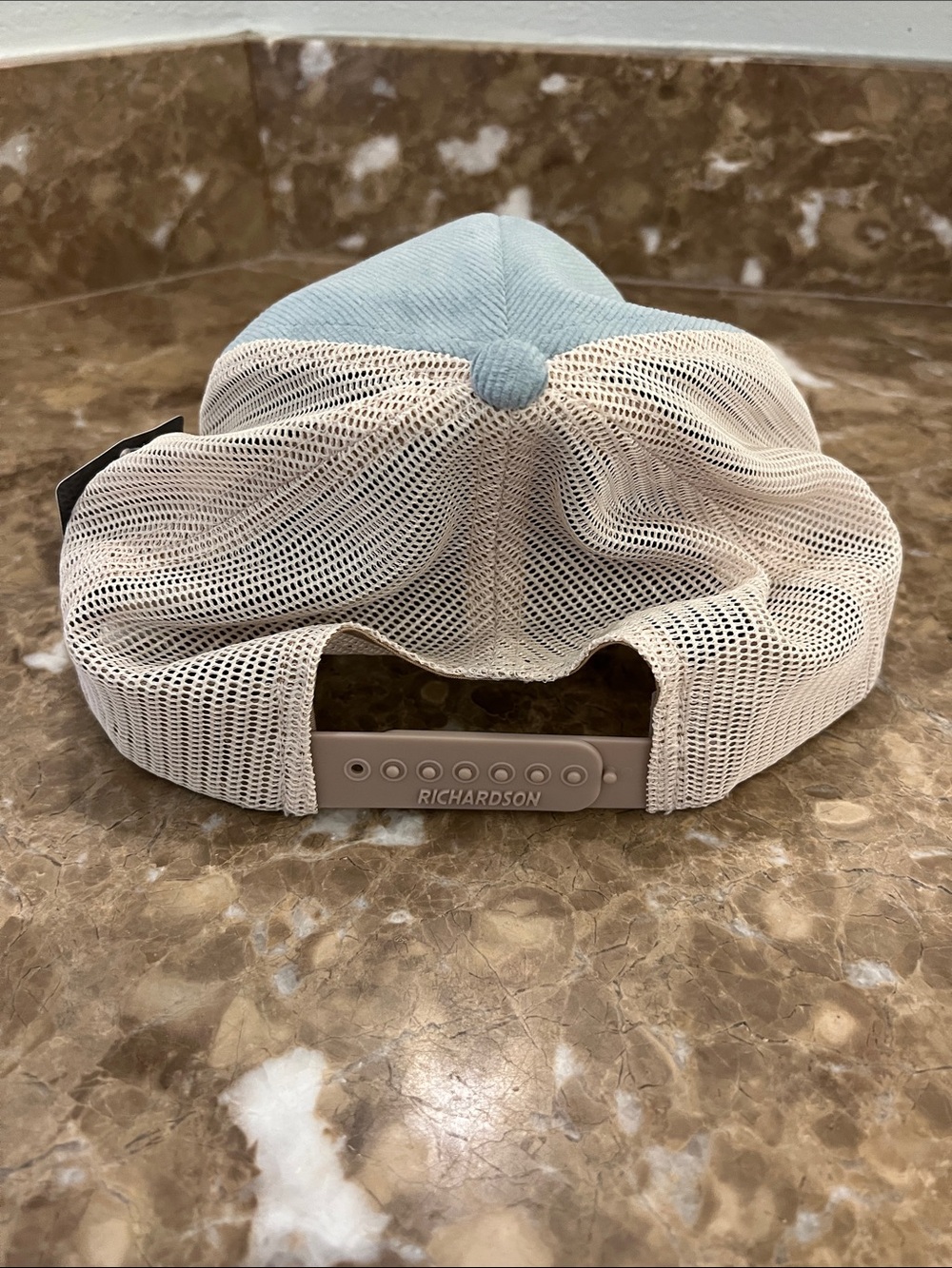 Magnolia Pale Blue Cream Trucker Hat with Tan Patch Waco Chip and Joanna Gaines - Picture 4 of 7